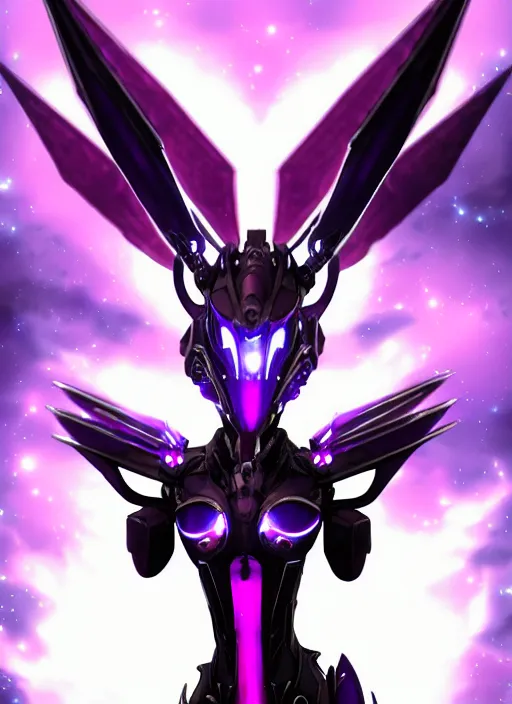 Prompt: cinematic goddess close shot, cosmic sized beautiful stunning elegant hot giant robot mecha female dragon, sharp cyborg dragon head, sharp metal ears, led glowing purple eyes, smooth fuschia skin, smooth silver armor, floating in space, epic proportions, epic scale, macro furry, furry art, dragon art, giantess art, warframe fanart, furaffinity, octane