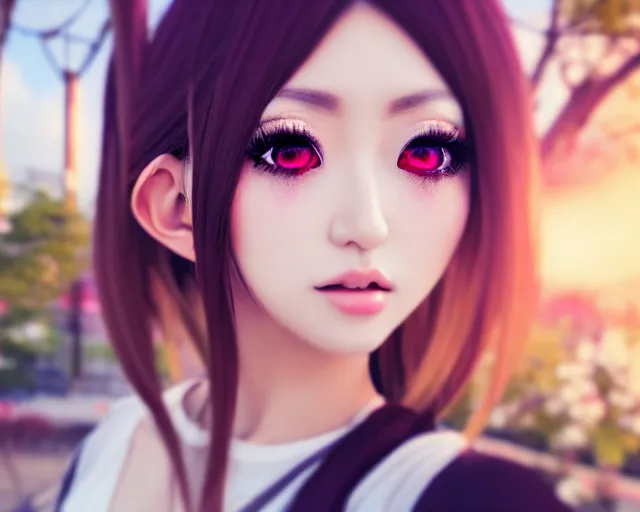Prompt: selfie of an japanese gyaru with beautiful face and modern clothes, sakura blooming in the background, bokeh, depth of field, dramatic lighting, cinematic, vivid colors, matte painting, vivid color scheme, trending on artstation, unreal engine
