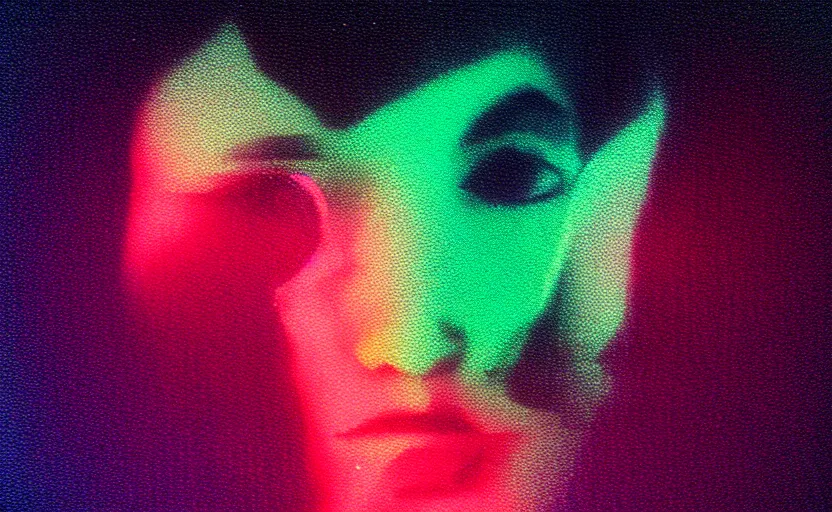 Prompt: vhs glitch art portrat of a woman hidden underneath a sheet, foggy environment, static colorful noise glitch olumetric light, by bekinski, unsettling moody vibe, vcr tape, 1 9 7 0 s analog video, vaporwave aesthetic, directed by david lynch, colorful static, datamosh, pixel stretching, the glow of the tv screen