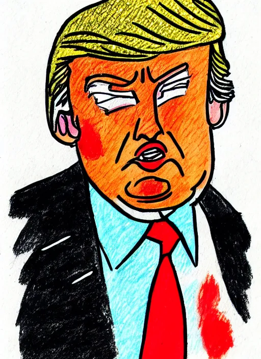 Prompt: a bill waterson color drawing of trump, high detail