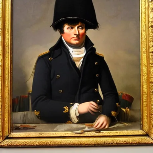 Prompt: a hyperrealistic potrait of napoleon bonaparte, he is staring, highly detailed, thick brush strokes, see able paint layers.