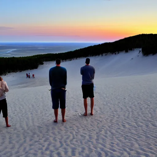 Image similar to three people watching the sun go down on the dune du pilat