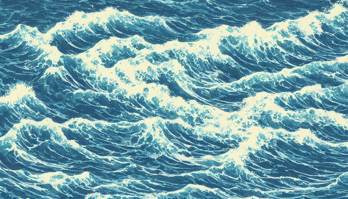 Prompt: ocean swells, japanese illustration