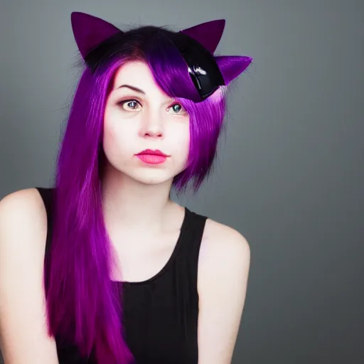 Image similar to photo of a young woman with messy medium-length magenta hair and cat ears