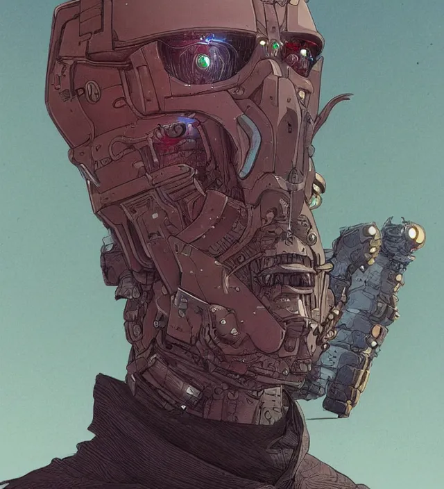 Image similar to a character portrait of a grimdark cyborg wizard in the style of jean giraud in the style of moebius trending on artstation deviantart pinterest detailed realistic hd 8 k high resolution