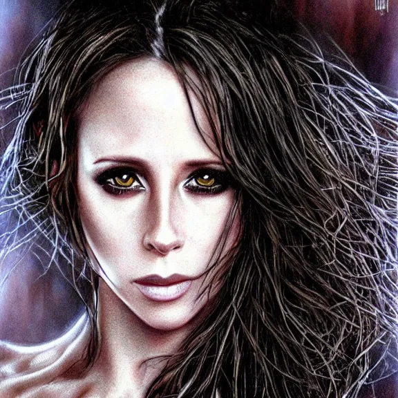 Prompt: a highly detailed portrait of jennifer love hewitt in the style of luis royo.