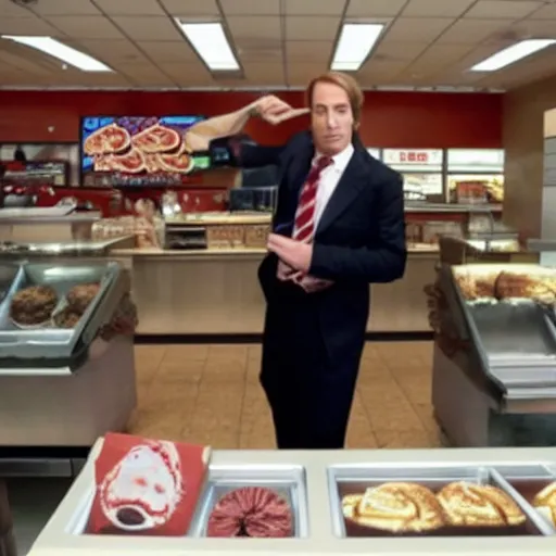 Image similar to Saul Goodman destroys a Cinnabon store