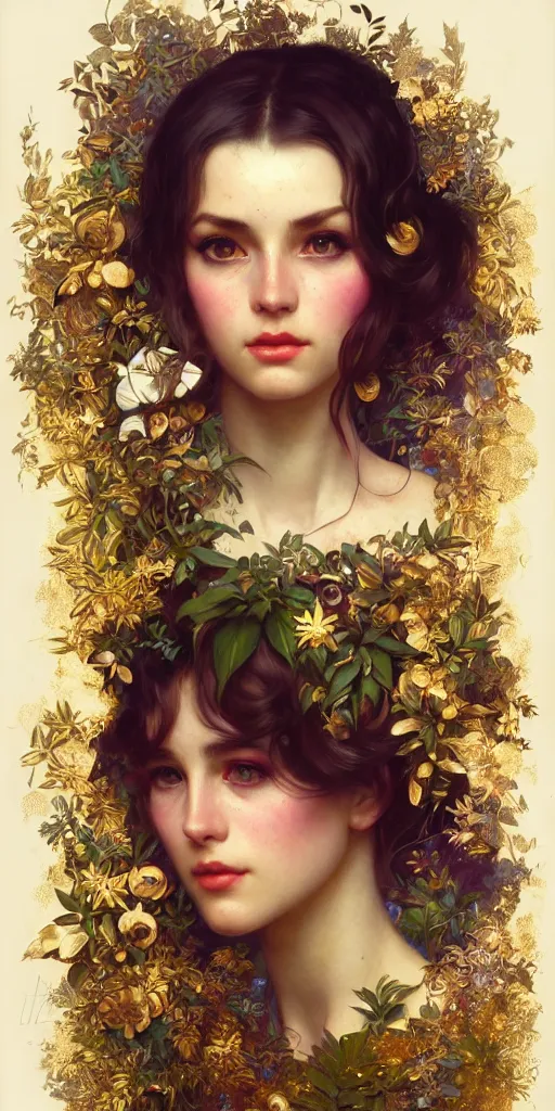 Image similar to hyper realistic photographer looking through a vintage medium format camera, design on white background, beautiful details, lush foliage cyberpunk, gold, drawn by john singer sargent, tom bagshaw, norman rockwell, alphonso mucha, lolish, trending on artstation