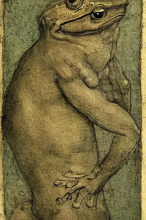 Image similar to half man half frog by leonardo davinci, highly detailed