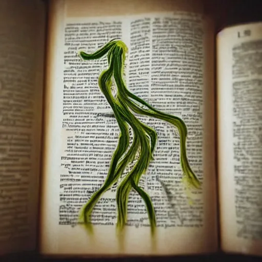 Image similar to “ very photorealistic photo of vines growing out of a woman ’ s book as she sleeps, award - winning details ”