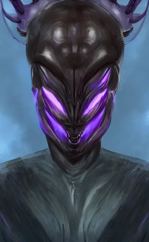 Image similar to character portrait art, ant alien, trending in artstation, purple color lighting