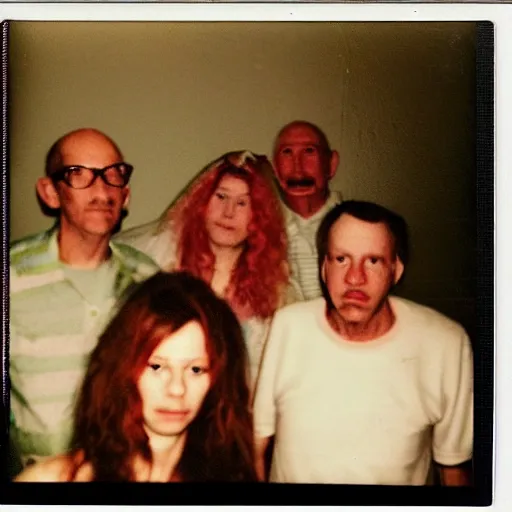 Image similar to a found polaroid photo of trash humpers in the backrooms