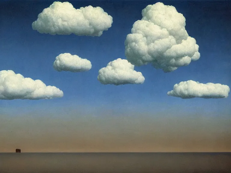 Image similar to man made out of clouds, painting by rene magritte, high detail, high resolution