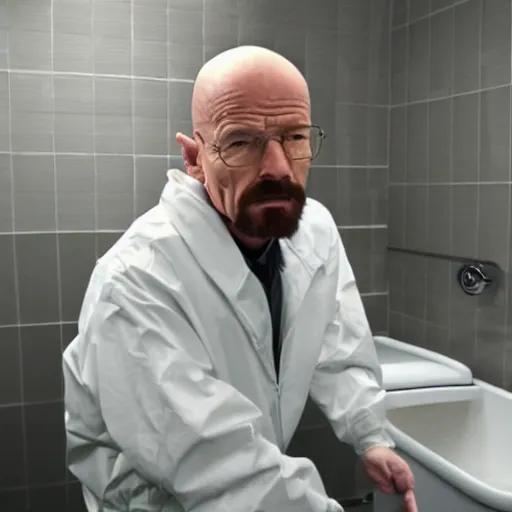 Image similar to walter white on a toilett