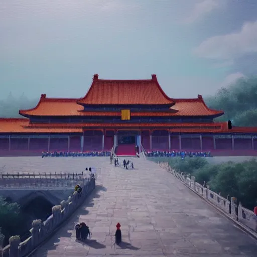 Prompt: A painting of The Forbidden City, trending on artstation, in style of Greg Rutkowski