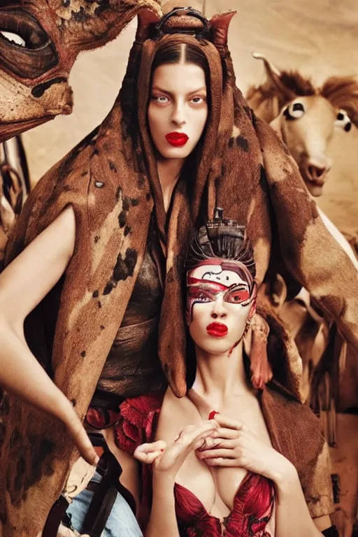 Image similar to dolce & gabbana campaign featuring jar jar binks as a female cowgirl, long eyeslashes, huge juicy lips, big seductive eyes, shot by mario testino, realistic vfx simulation