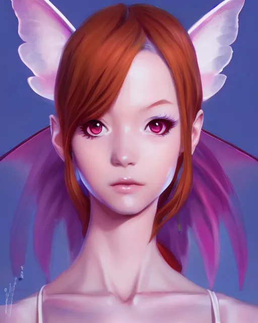 Image similar to portrait of a cute anime pixie with wings, digital painting, artstation, concept art, smooth, sharp focus, illustration, art by disney, symmetry face, fine details. art by alex ross