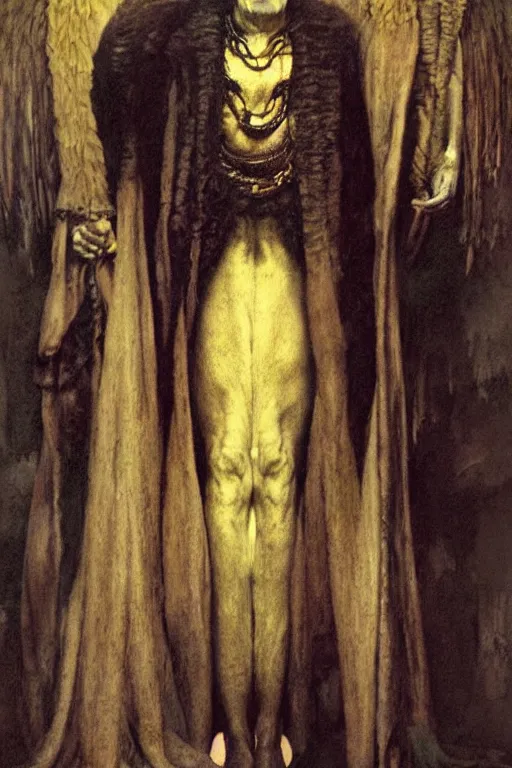 Image similar to a occut art portrait of aleister crowley by wayne barlowe, gustav moreau, goward,  Gaston Bussiere and roberto ferri, santiago caruso, and austin osman spare