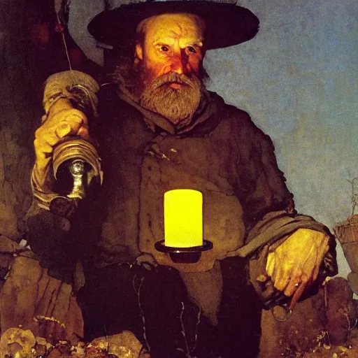 Image similar to Portrait Portrait of Diogenes the Cynic donning hobo costume whilst holding a lanthorn lantern whilst resting in an enormous wine cask winslow homer theodore gericault norman rockwell donato giancola john william waterhouse maxfield parrish mikhail vrubel arkhip kuindzhi astri lohne stained lacquer glaze