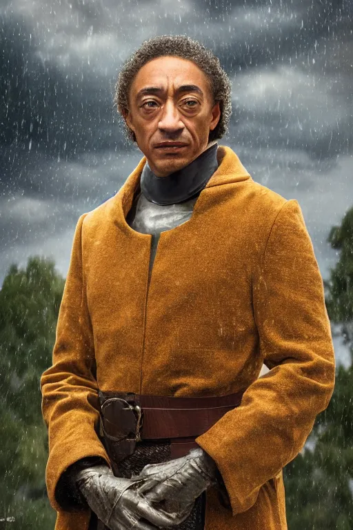 Prompt: portrait of Giancarlo Esposito as Lord Farquaad, close-up, sigma male, rule of thirds, victorian painting, award winning photo, highly detailed features, raining, ethereal lighting, castle backdrop, masterpiece