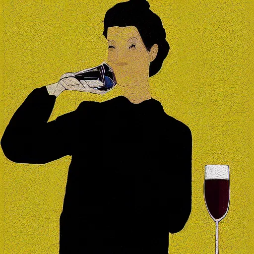 Prompt: art curator drinking champagne, digital art