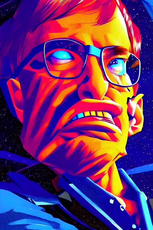 Prompt: concept art by jama jurabaev, cel shaded, cinematic shot, trending on artstation, high quality, brush stroke, hyperspace, vibrant colors, portrait of stephen hawking