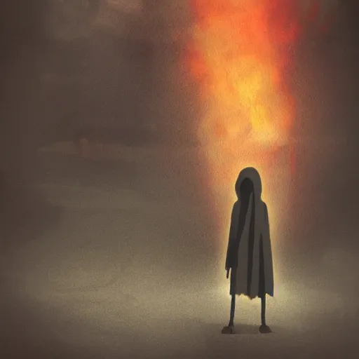 Prompt: a close shot of grim reaper standing in black smoke by studio ghibli, detailed, gloomy, horror, scary, digital art,