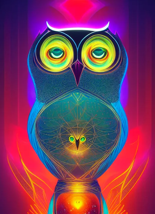 Image similar to symmetry!! product render poster vivid colors divine proportion owl, scifi, glowing fog intricate, elegant, highly detailed, digital painting, artstation, concept art, smooth, sharp focus, illustration,