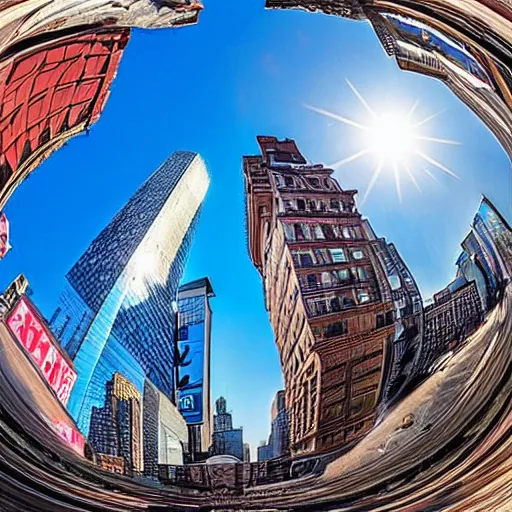 Image similar to sole of a boot about to step down, worms view, looking up, times square, sun spot, fisheye, hyperrealistic