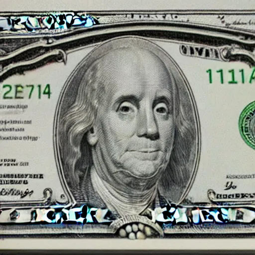 Prompt: an alien on a american 1 dollar bill