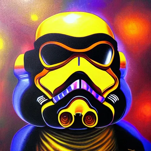 Image similar to Painting of a Stromtrooper designed by alex grey, flooko, etheral, detailed, glows,