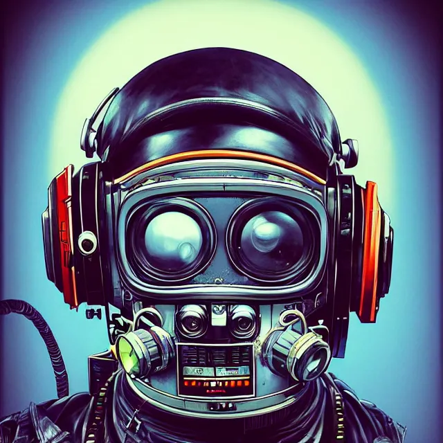 Image similar to a portrait of an anthropomorphic cyberpunk baboon in a crash helmet by sandra chevrier, detailed render, tape deck, boombox, headphones, epic composition, cybernetics, 4 k realistic, cryengine, realistic shaded lighting, sharp focus, masterpiece, by matteo scalera, gary montalbano, peter elson in the style of the tokyo ghost comic