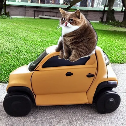 Prompt: cute fat cats riding in tiny cars