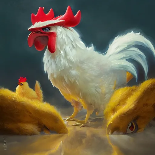 Image similar to expressive oil painting of ( ( ( rooster ) ) ) pikachu chimera, by jean - baptiste monge, octane render by yoshitaka amano, by greg rutkowski, by jeremyg lipkinng, by artgerm