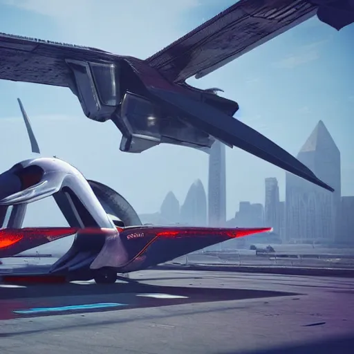 Prompt: cyberpunk alien concept of the a - team van with airplane wings in both sides, flying in the sky of egypt, futuristic look, highly detailed body, very powerful, photorealistic camera shot, crisp quality and light reflections, unreal engine 5 quality render