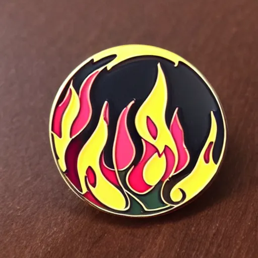 Prompt: a enamel pin of a retro minimalist clean fire flames border