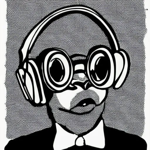 Prompt: popart, mcbess illustration of a monkey wearing headphones and sunglasses