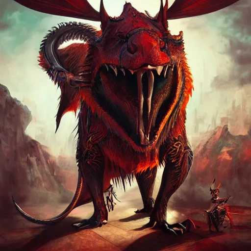 Image similar to anthropomorphized rat musketeer challenging gigantic beast, concept art, insanely detailed and intricate, hypermaximalist, elegant, ornate, hyper realistic, super detailed, tribal red atmosphere, art deco, cinematic, trending on artstation, magic the gathering artwork, cinematic, dramatic artwork