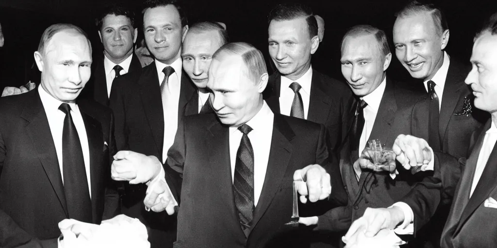 Prompt: trump and putin hanging out with frank Sinatra and his mobster friends