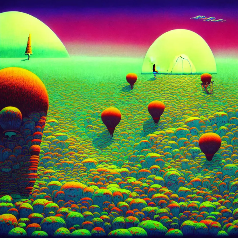 Image similar to surreal glimpse into other universe, zeppelin, island, summer morning, very coherent and colorful high contrast, art by! gediminas pranckevicius! geof darrow, pastel color, volumetric lighting, cinematic, floralpunk screen printing woodblock, dark shadows, hard lighting, stippling art, cel shaded