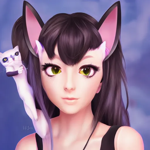 Image similar to gamer girl with cat ears, high detailed, hugh resolution, realistic