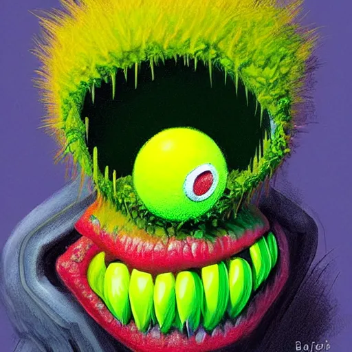 Image similar to a tennis ball monster, digital art, fantasy, magic, trending on artstation, ultra detailed, professional illustration by Basil Gogos