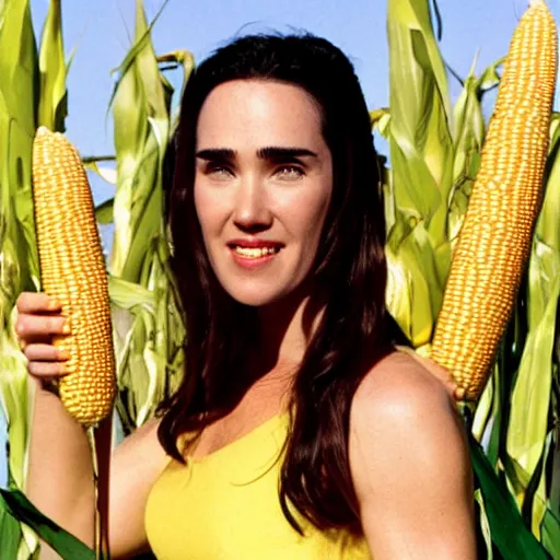 Prompt: jennifer connelly as a corn on the cob