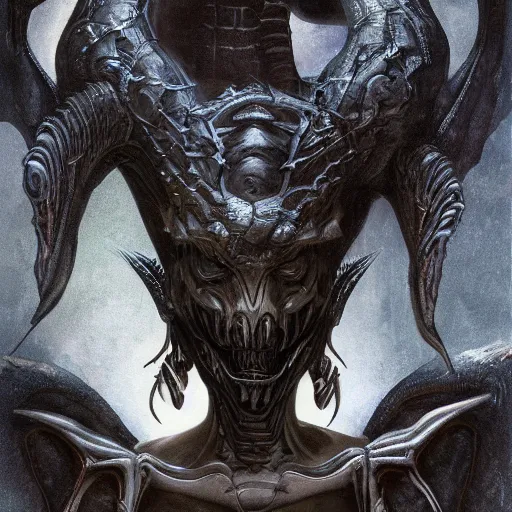 Image similar to Giger portrait of the dragon queen, Dragon in dragon lair, HD, full body dragon concept, flying dragon, Human body with dragon features, ray tracing, 4k realistic 3d rendered portrait, soft shading, soft colors, relaxed colors, hyperdetailed, wide angle lens, fantasy, futuristic horror, style of giger