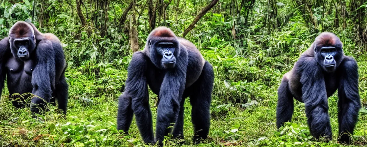 Prompt: a gorilla/elephant hybrid standing in the jungle, beautiful dynamic lighting, cinematic, wide angle establishing shot, extremely high detail