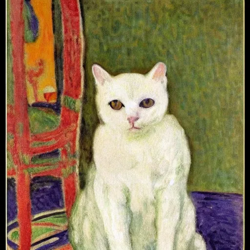 Image similar to white cat, painted by pierre bonnard