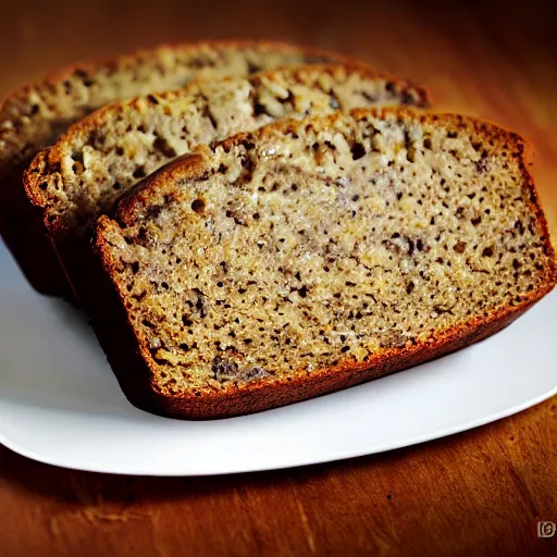 Prompt: photorealistic photograph of banana bread at work dude, photorealistic, realism, highly detailed, ultra detailed