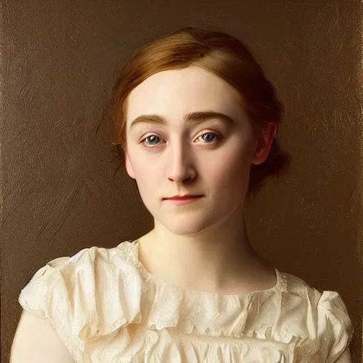 Prompt: a true-to-life portrait of Saoirse Ronan painted by Edward Leighton