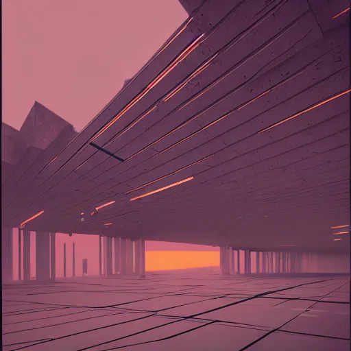 Image similar to glitched brutalism, artstation, low sunset, great composition