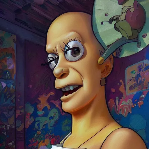 Prompt: Graffiti of a homer simpson, fantasy, intricate, elegant, highly detailed, digital painting, artstation, concept art, smooth, sharp focus, illustration, art by artgerm and greg rutkowski and alphonse mucha